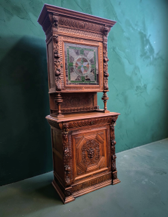 Antik neoreneszánsz ólomüveges vitrin, tálaló 3.