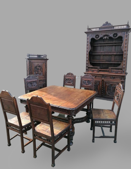 Antik neoreneszánsz breton ebédlő garnitúra