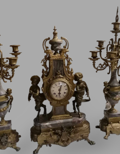 Puttós kandalló óra szürke márvány-réz