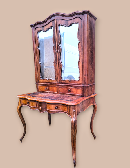 Antik neobarokk emelvényes,tükrös íróasztal