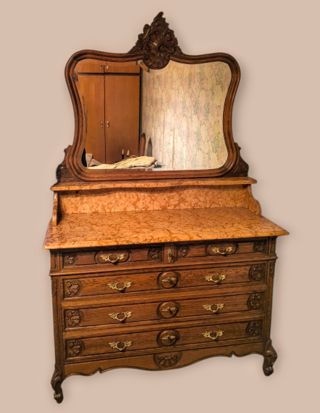 Antik barokk márványlapos komód tükörrel,fésülködő komód.