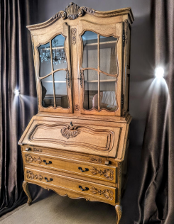 Impozáns Neobarokk Vitrines Szekreter – Faragott Tölgyfa Írókomód