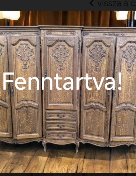 Impozáns neobarokk stílusú, faragott tölgyfa 5 ajtós gardrób,ruhás szekrény.