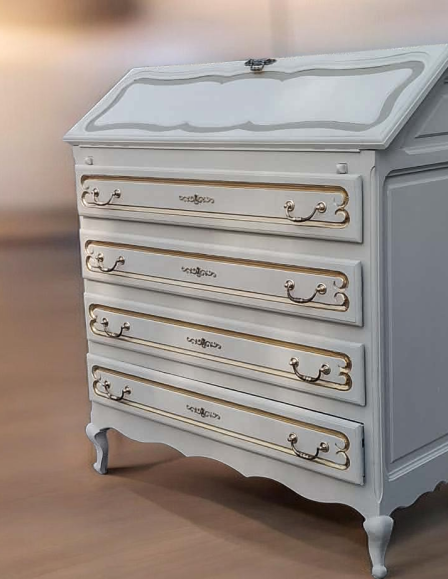 Provence stílusban felújított neobarokk szekreter.