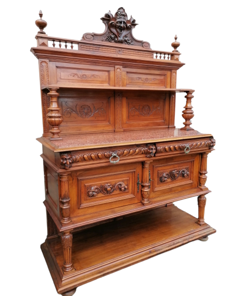 Antik neoreneszánsz, márványlapos diófa pohárszék