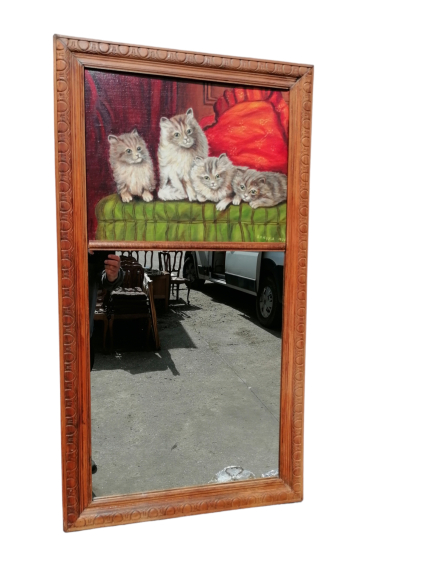 Fakeretes tükör macskás festménnyel