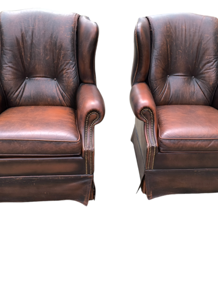 Angol stílusú füles bőrfotel párban