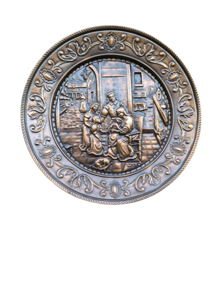 Vörösréz dombornyomott fali tányér