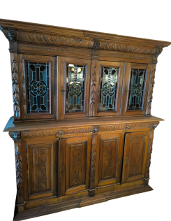 Antik neoreneszánsz ólomüveges vitrines tálaló