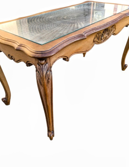 Neobarokk üveglapos thonet betétes dohányzóasztal