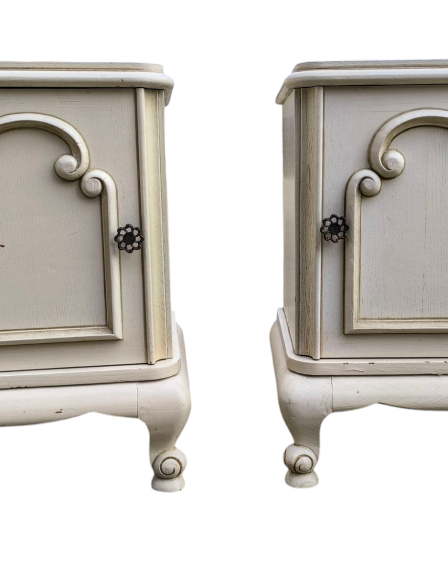 Neobarokk, provence stílusú festett éjjeli szekrény pár