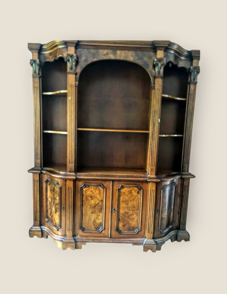 Barokk gyökérfurnéros tálaló,nyitott könyvszekrény