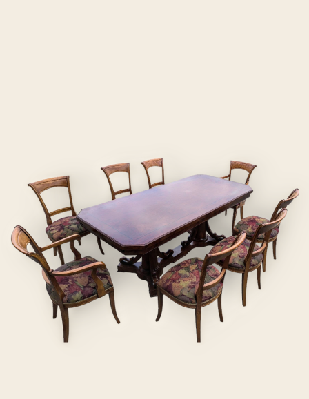 8 székes gyökérfurnéros étkező garnitúra