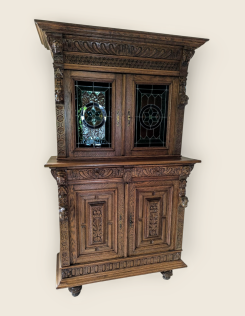 Antik neoreneszánsz ólomüveges vitrin, tálaló 1.