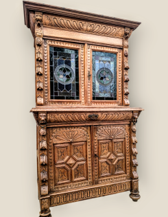 Antik neoreneszánsz ólomüveges vitrin, tálaló 2.