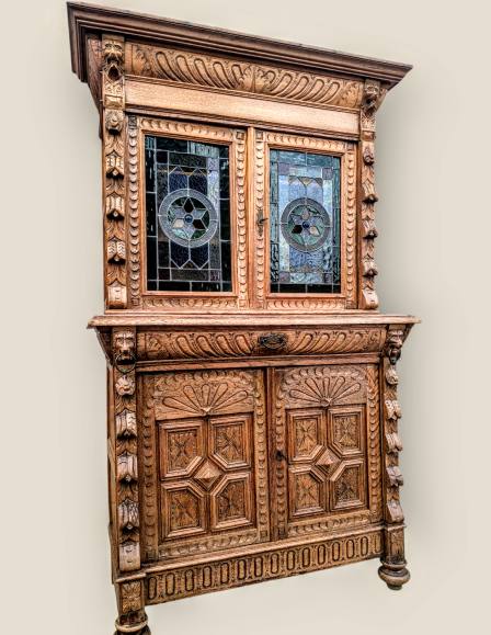 Antik neoreneszánsz ólomüveges vitrin, tálaló 2.