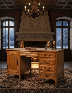 Neobarokk faragott tölgyfa íróasztal – Vintage francia stílus (Louis XV)