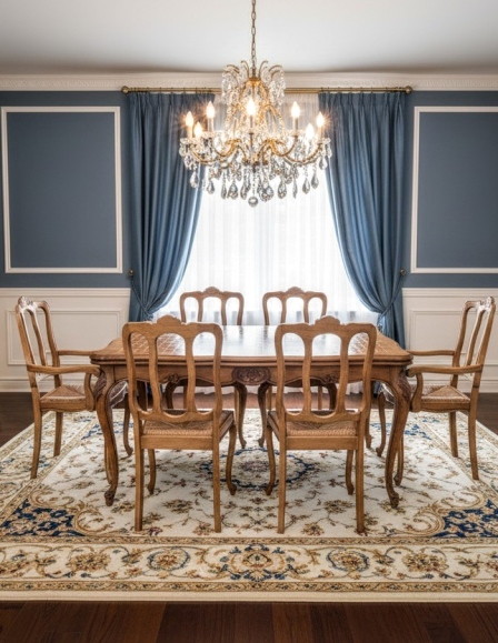 Elegáns Neobarokk étkezőgarnitúra – Francia stílusú, bővíthető tölgyfa asztal 6 székkel
