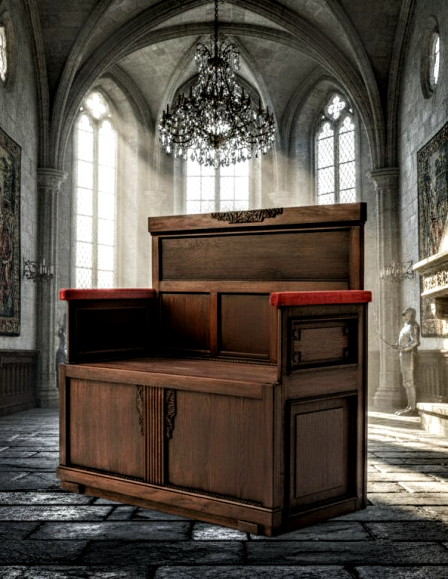 Antik neoreneszánsz faragott tölgyfa díszpad – reprezentatív darab